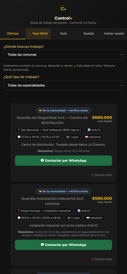 Bolsa de trabajo de Control+